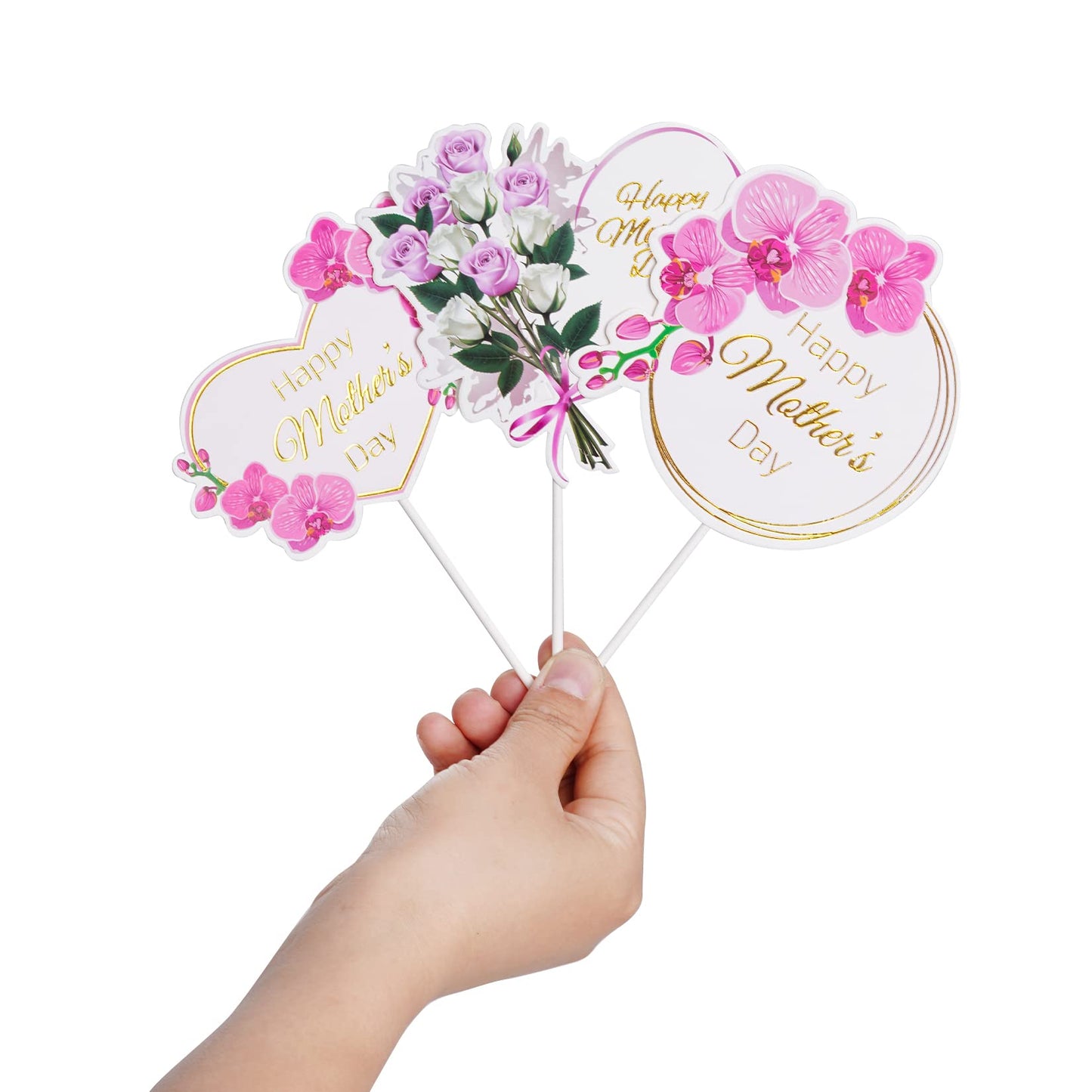 Sumersha 12 Pieces Happy Mother'S Day Cake Toppers Flower Cupcake Topper For Mother'S Day Birthday Cake Decoration Party Supplie