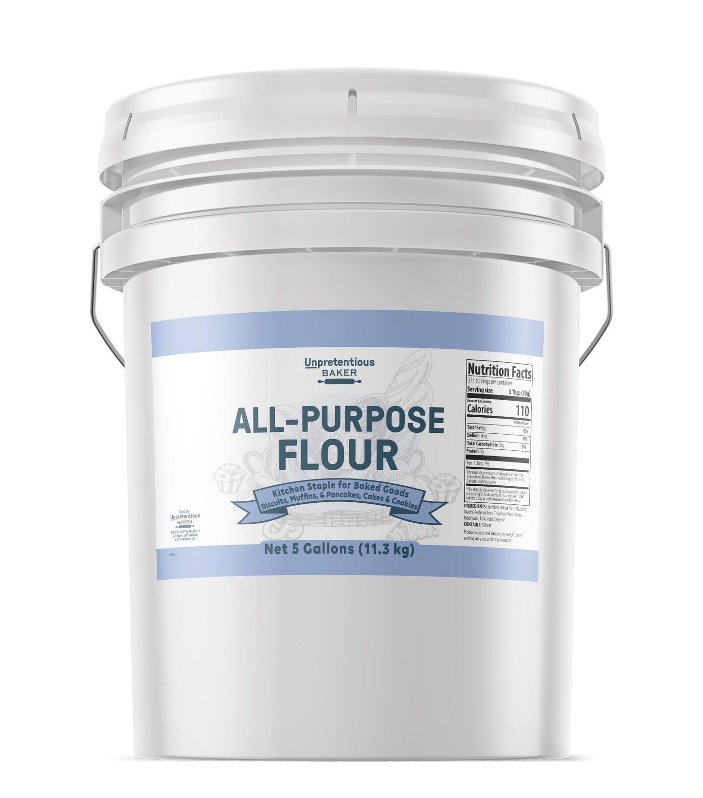 Unpretentious All Purpose Flour, 5 Gallon Bucket, Versatile Kitchen Staple, Food Storage