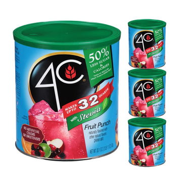 4C Reduced Sugar Powdered Drink Mix Canisters, Iced Tea 3 Pack, 28 Quarts, Family Sized Canister, Thirst Quenching & Refreshing Flavors (Fruit Punch, 33.1 Ounce (Pack Of 3))