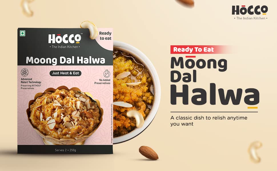 Hocco Moong Dal Halwa Ready To Eat | Just Heat & Eat | Soft & Delicious Halwa Open & Eat | Pure Veg Sweets (Moong Dal Halwa 250G