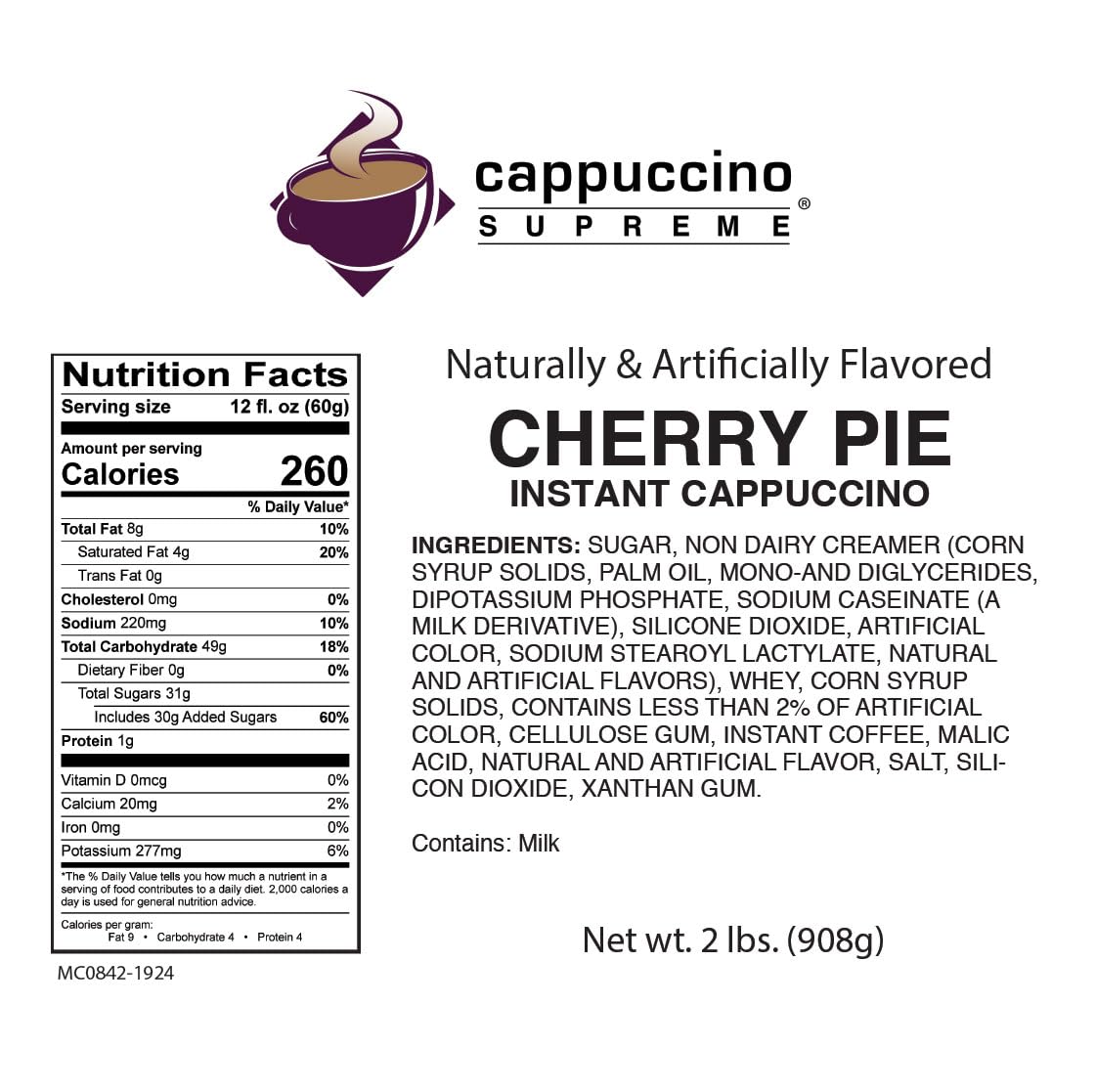 Cappuccino Supreme Instant Cappuccino Mix - Cherry Pie Flavor - 32 Ounce Bag