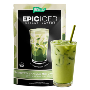 Matchabar Epic Iced Instant Latte Powder | Toasted Vanilla Matcha w/Oat Milk Base | Low Sugar, Non-Diary & Vegan Instant Iced Ma