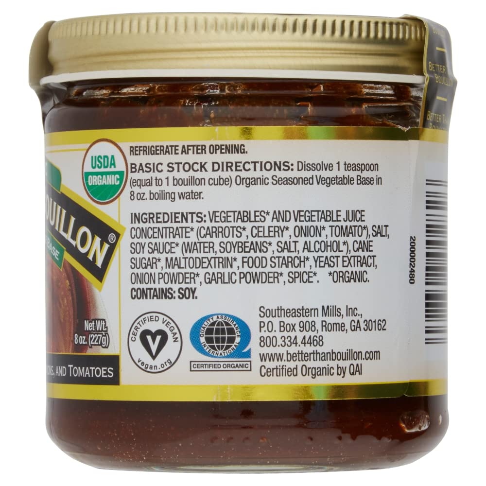 Better Than Bouillon Organic Vegetable Base, Vegan, 8 OZ Jar, Makes 9.5 Quarts of Broth, Model 690004