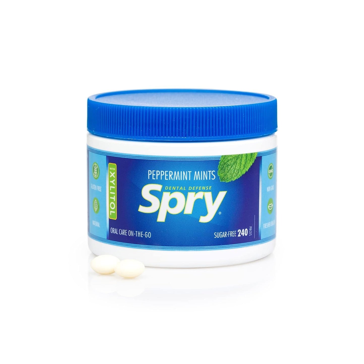 Spry Xylitol Peppermint Sugar Free Candy - Promote Oral Health, Increase Saliva Production, Stop Bad Breath, Non-GMO, Gluten-Fre