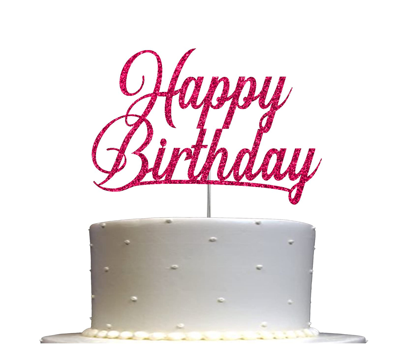 RokAPary Happy Birthday Cake Topper - Sturdy Double-Sided Glitter, Acrylic, Fuchsia