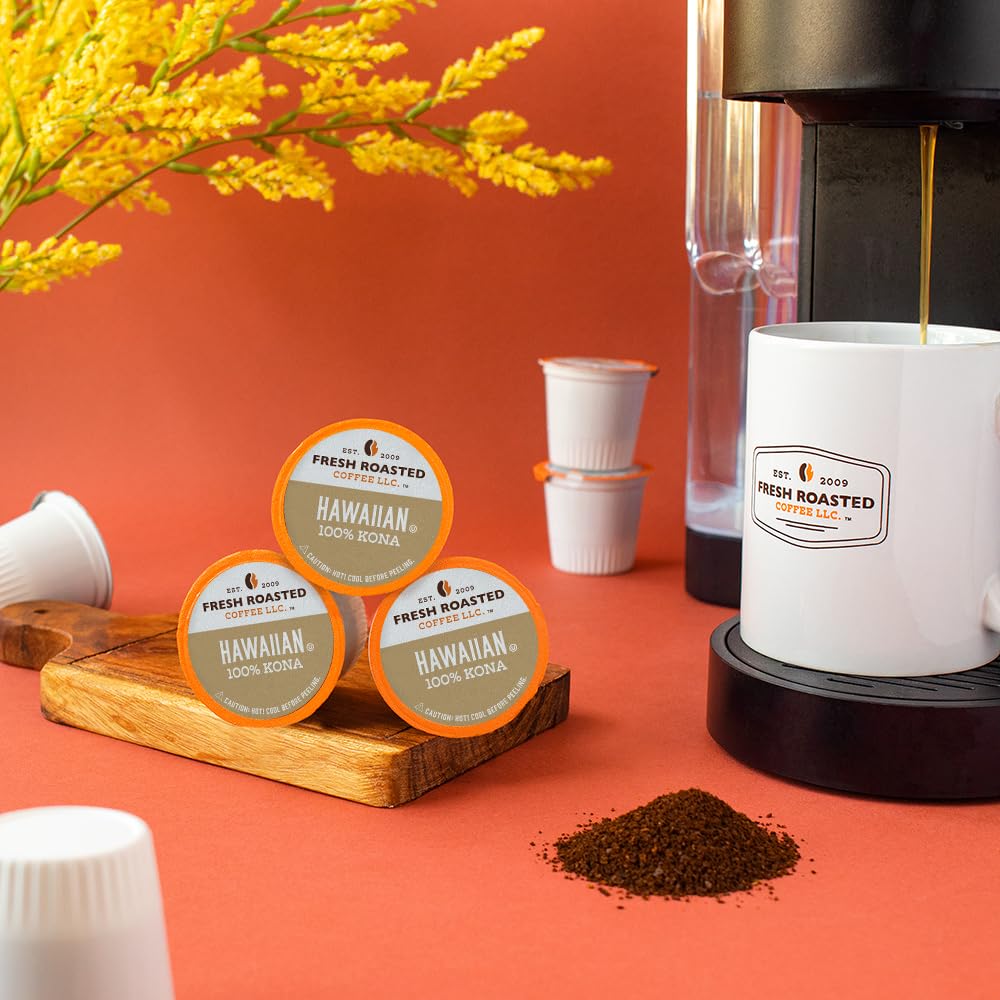 Fresh Roasted Coffee, 100% Hawaiian Kona, Medium Roast, Kosher, K-Cup Compatible, 24 Pods
