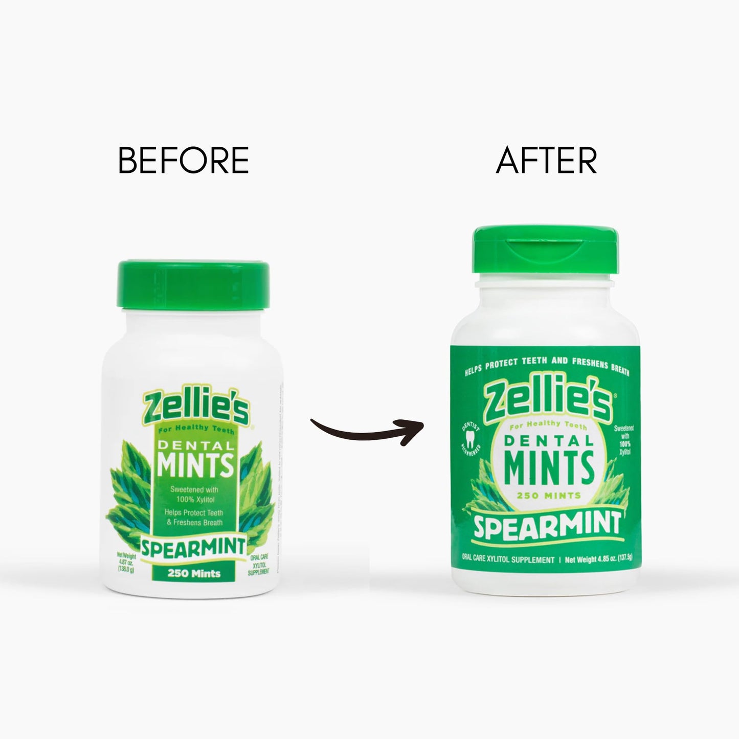 Zellie'S | 100% Xylitol Sugar Free Breath Mints Combo Pack | Includes (1) Cool Mint Breath Mints 250 Count & (1) Spearmint Breat