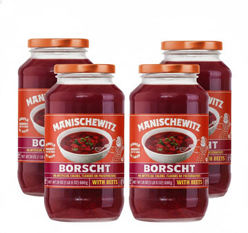 Manischewitz Borscht with Beets, 24 Oz (4 Pack) Tasty & Refreshing, Kosher for Passover