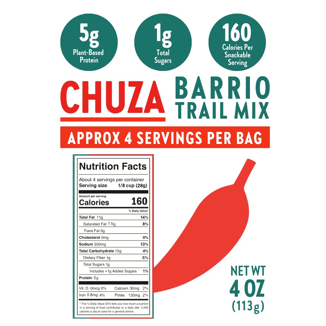 CHUZA Barrio Trail Mix - Spicy Crunchy Snack with 100% Mexican Spices - Peanuts, Corn Nuts, Almonds, Pepitas, Corn Sticks & Sesa