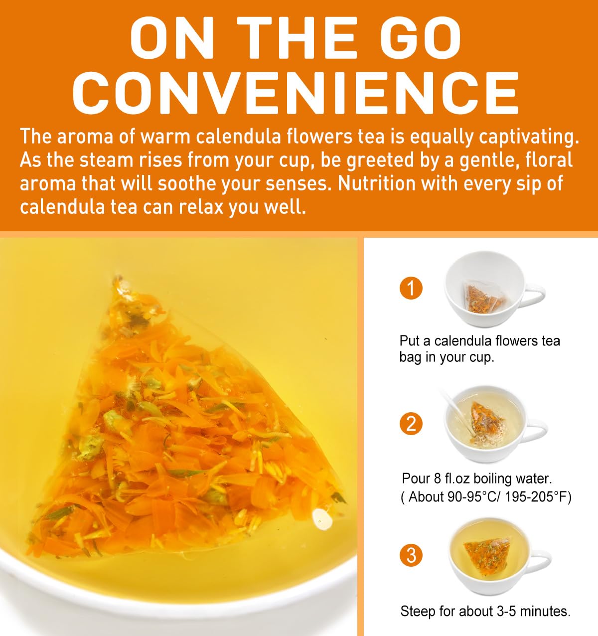 Olvvla Natural Calendula Flowers Tea Bags - Caffeine-free Herbal Tea - 50 Count - Non-GMO - Rich in Antioxidants