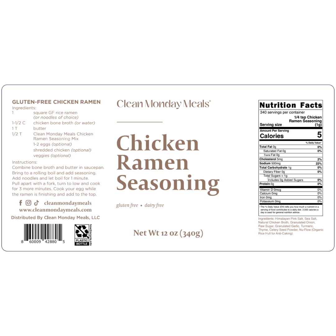 Clean Monday Meals Chicken Ramen Seasoning Mix | Dairy Free & Gluten Free | Two Pack
