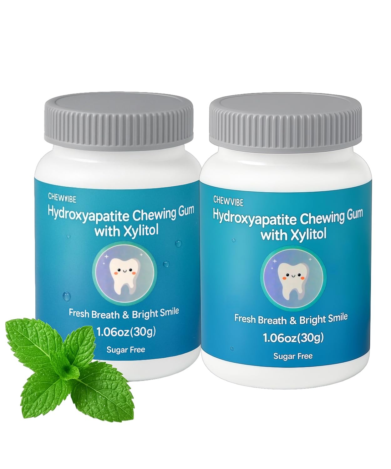 TemphytBong Remineralizing Chewing Gum - Sugar-Free Mastic Mint, Enamel Protection, 60g (2 Bottles), Green