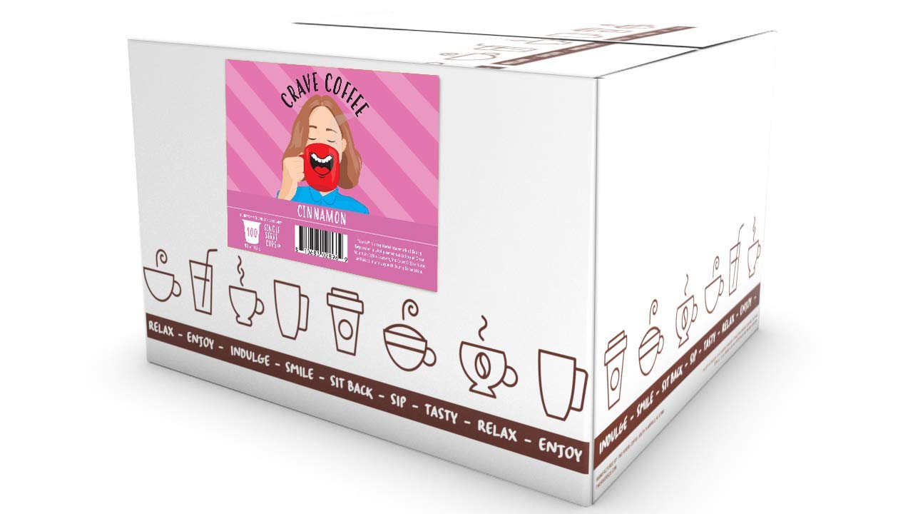 Crave Beverages Flavored Coffee Pods, Cinnamon, 100 Count, Compatible with Keurig K-Cup malt-inspired