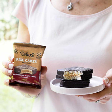 Deluxe & Bla Bla Delicious Crispy Rice Cake Sandwichs Filled With Peanut Cream And Coated With Dark Chocolate (Alfajor) Kosher C