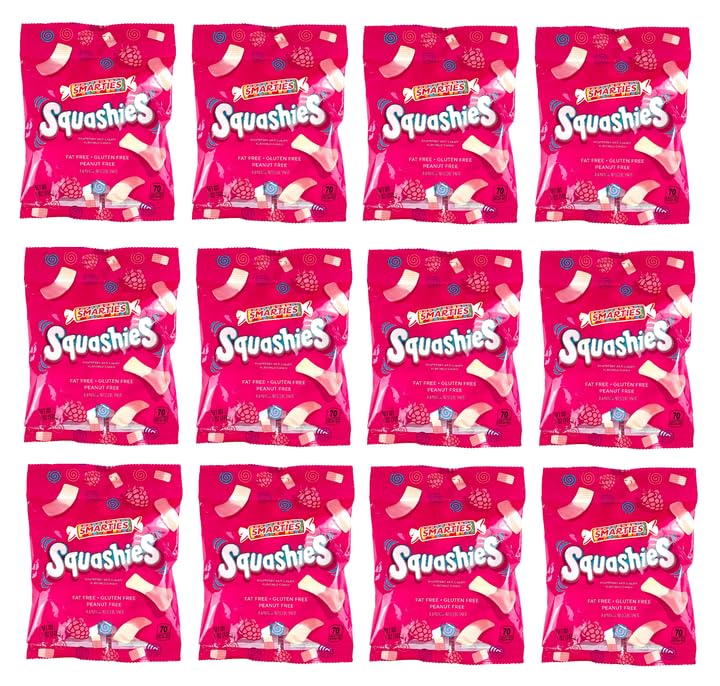 Smarties Squashies Raspberry & Cream Gummies - Bulk Box of 12 Count, 5 oz Bags, Gluten-Free, Soft Chewy Foam Candy
