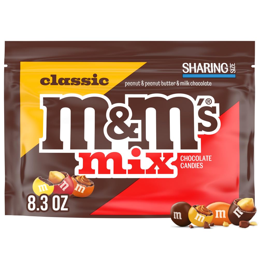 M&MS Classic Mix Chocolate Candy Sharing Size Bag, Milk Choc Peanut Butter&Peanut, 8.3 Ounce