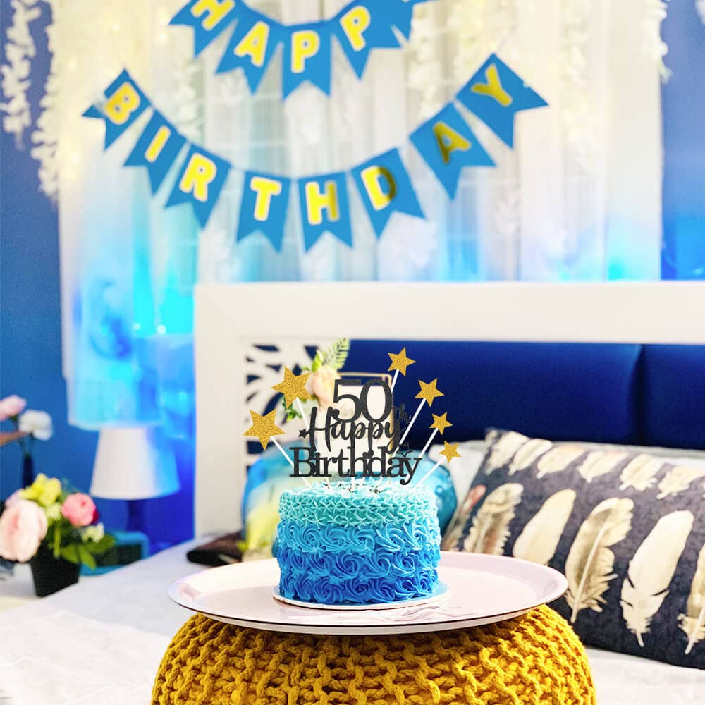 Pargleev Glittery 50Th Happy Birthday Cake Topper With Star,Personalised 50 Birthday Cake Toppers Party Decorations Party Suppli