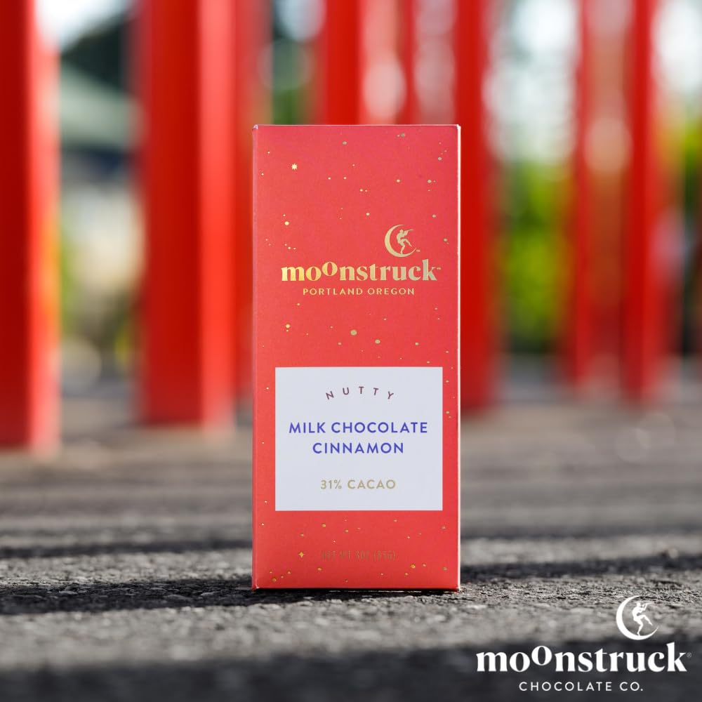 Moonstruck Chocolate Milk Chocolate Bar With Cinnamon Vanilla And Almond, 31% Cacao, 3.0Oz (Pack Of 4)