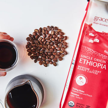 Grace Farms, Organic Whole Bean Coffee, Single Origin Ethiopia Medium-Light Roast, 12Oz Bag, 1 Count | Notes Of Toasted Oats & P