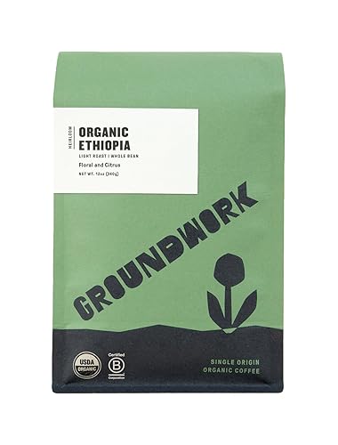 Groundwork Ethiopia Heirloom Blend - Whole Bean Coffee Light Roast - Certified Organic Single Origin Coffee - 12Oz (Pack Of 1)