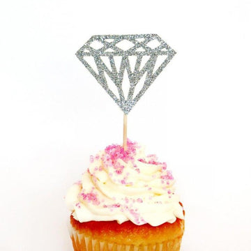Glitter Diamond Cupcake Toppers Silver Party Cupcake Decorations For Party Dessert Decorations Topper, Pack Of 50