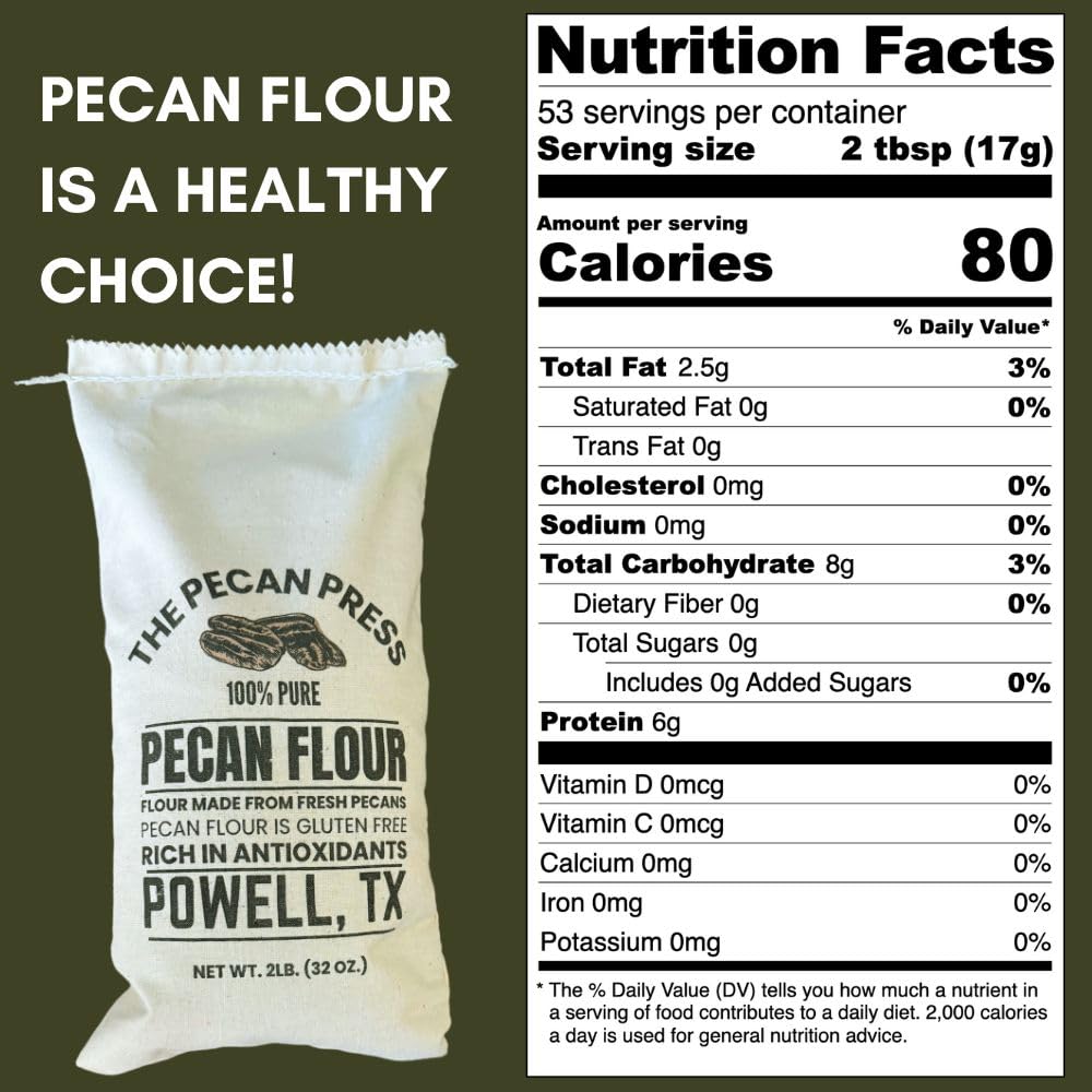 The Pecan Press 100% Pure Pecan Flour, Gluten-Free, Finely Ground, 2LB Bag