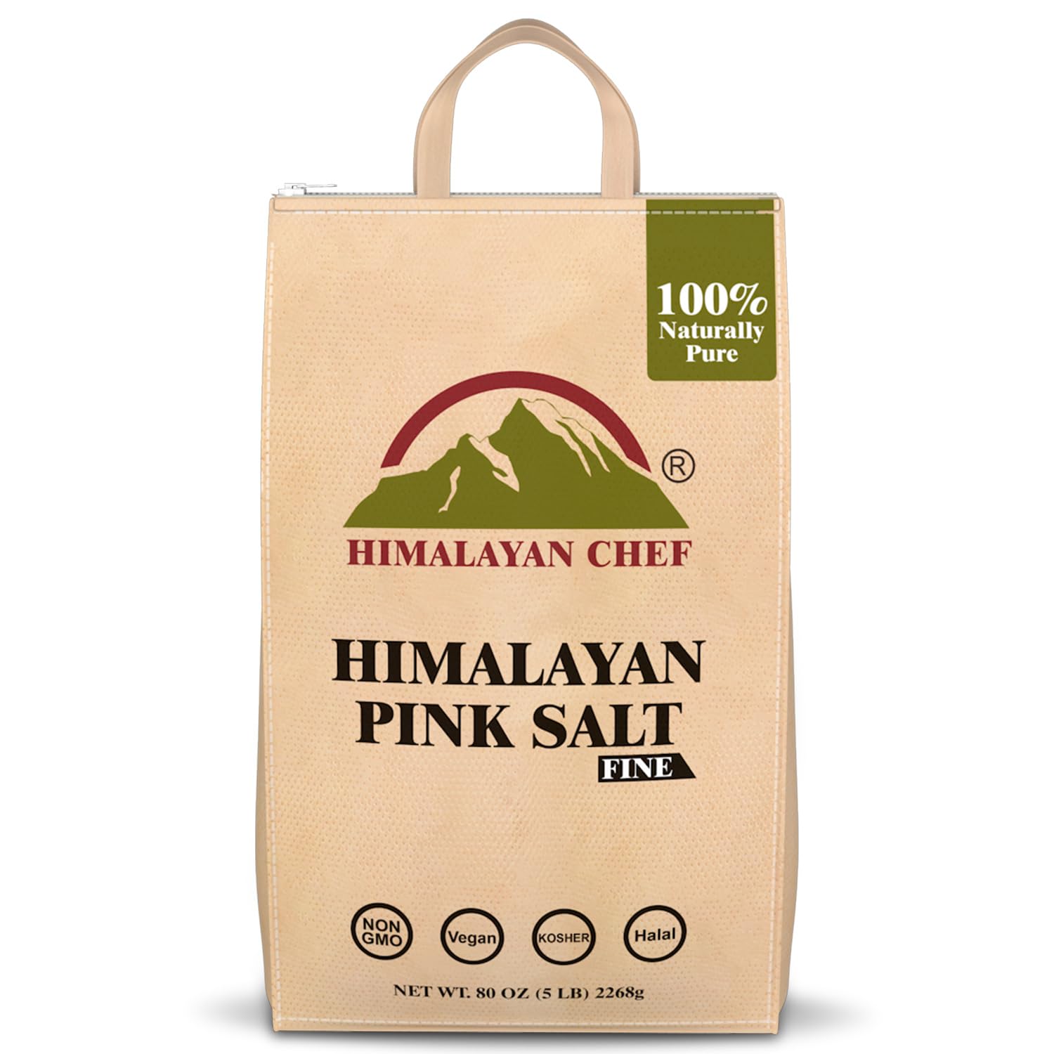 Himalayan Chef Himalayan Pink Salt, Fine Grain, Kosher & Vegan, 5 lbs (80 Ounce) Bulk Bag, 100% Natural Gourmet Crystal