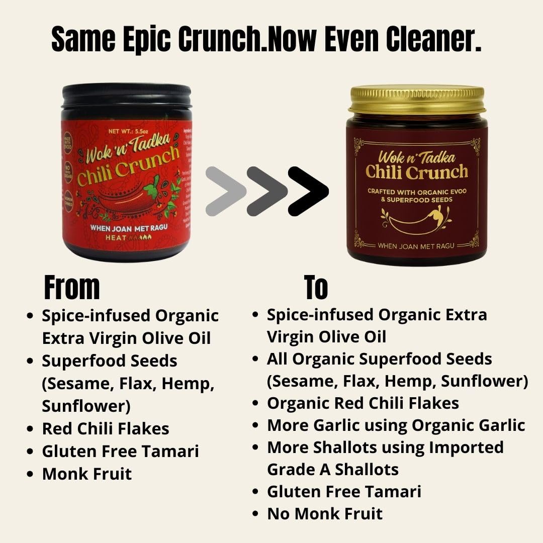 Wok n Tadka Healthy & Flavorful Chili Crunch Condiment 6oz (Crafted with Organic EVOO & Superfood Seeds) No Added Sugar, No MS