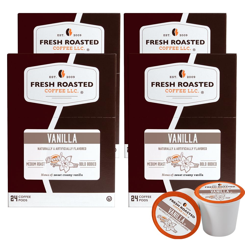 Fresh Roasted Coffee Decaf Vanilla Flavored Coffee Pods K-Cup Compatible 96 Count
