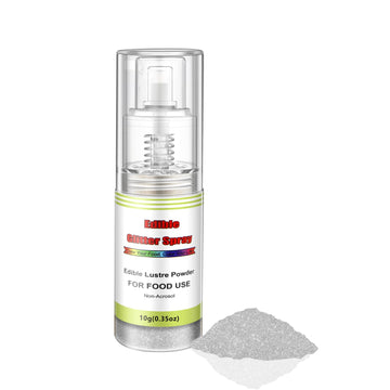Edible Glitter Spray( Silver ), Non Aerosol Food Coloring Lustre Powder, Food Grade Sparkling Dust Push Pump For Decorating Cupcake, Fondant, Cookie, Frosting, Gum Paste, 0.35 Oz.