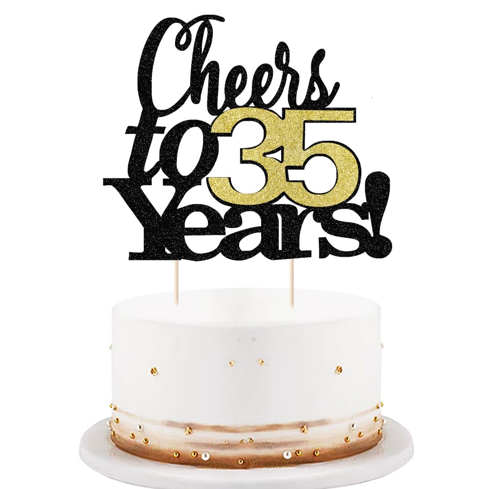 LVEUD Cake Topper - Black Font Golden Numbers, 35th Birthday, 7x8, Paper