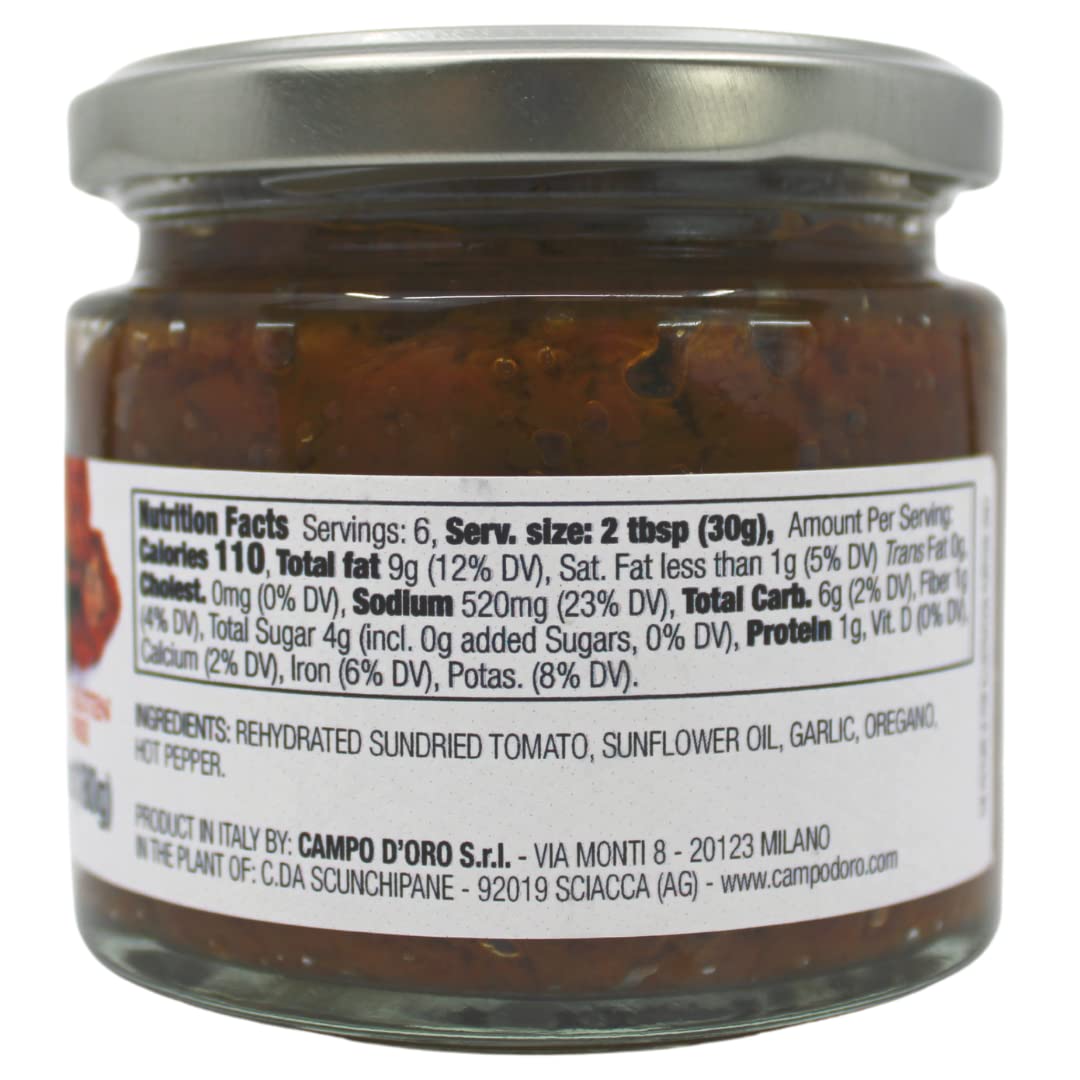 CAMPO DORO - Sun-Dried Tomatoes in extra virgin olive oil, (6.35 oz -180 g), Non-GMO, Product of Italy