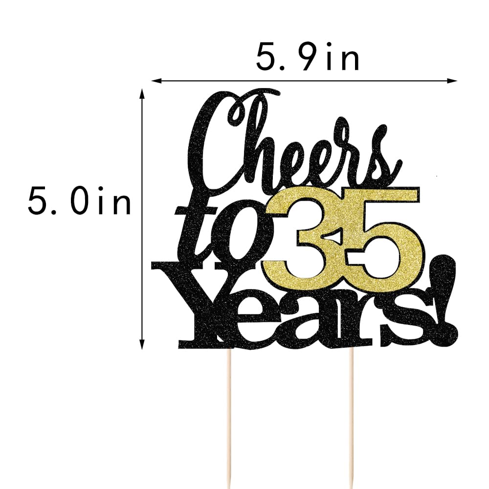 LVEUD Cake Topper - Black Font Golden Numbers, 35th Birthday, 7x8, Paper