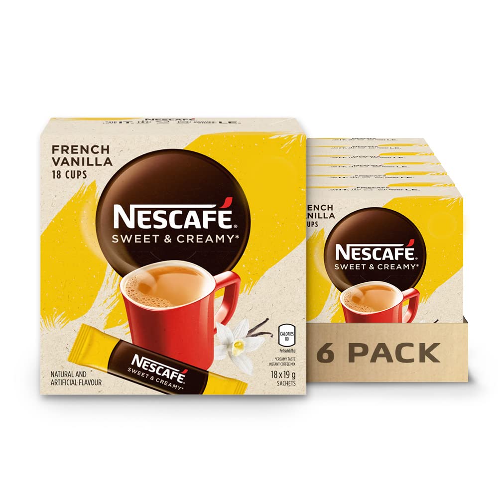 Nescafe Sweet & Creamy French Vanilla, Instant Coffee 1 Box Of 18 Sachets,19G Per Sachet {Imported From Canada}