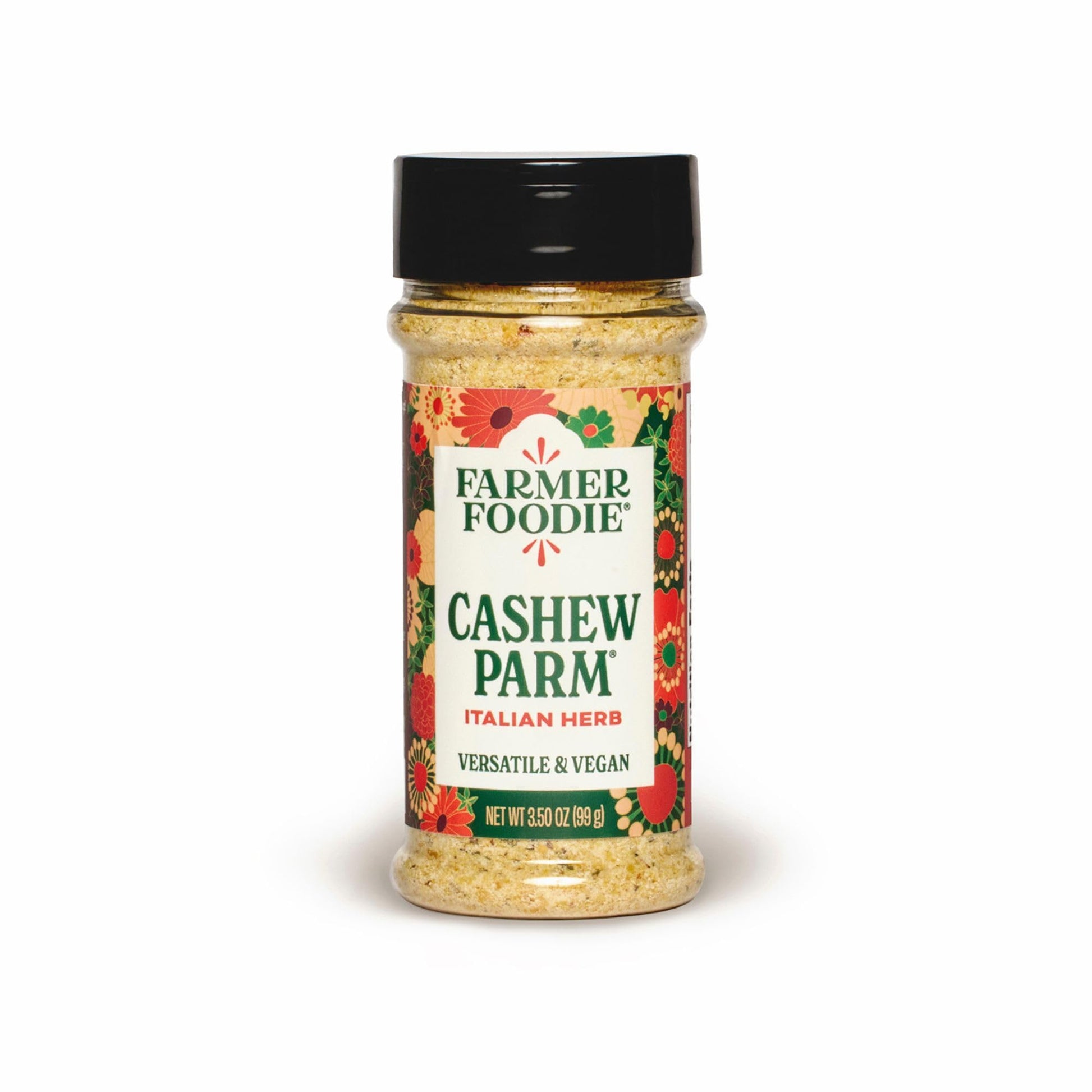 Farmer Foodie | Italian Herb | Vegan Dairy-Free Cashew Parmesan Cheese Alternative | Grated | Gluten-Free | 3.5 Oz Jar With Pour & Sprinkle Cap