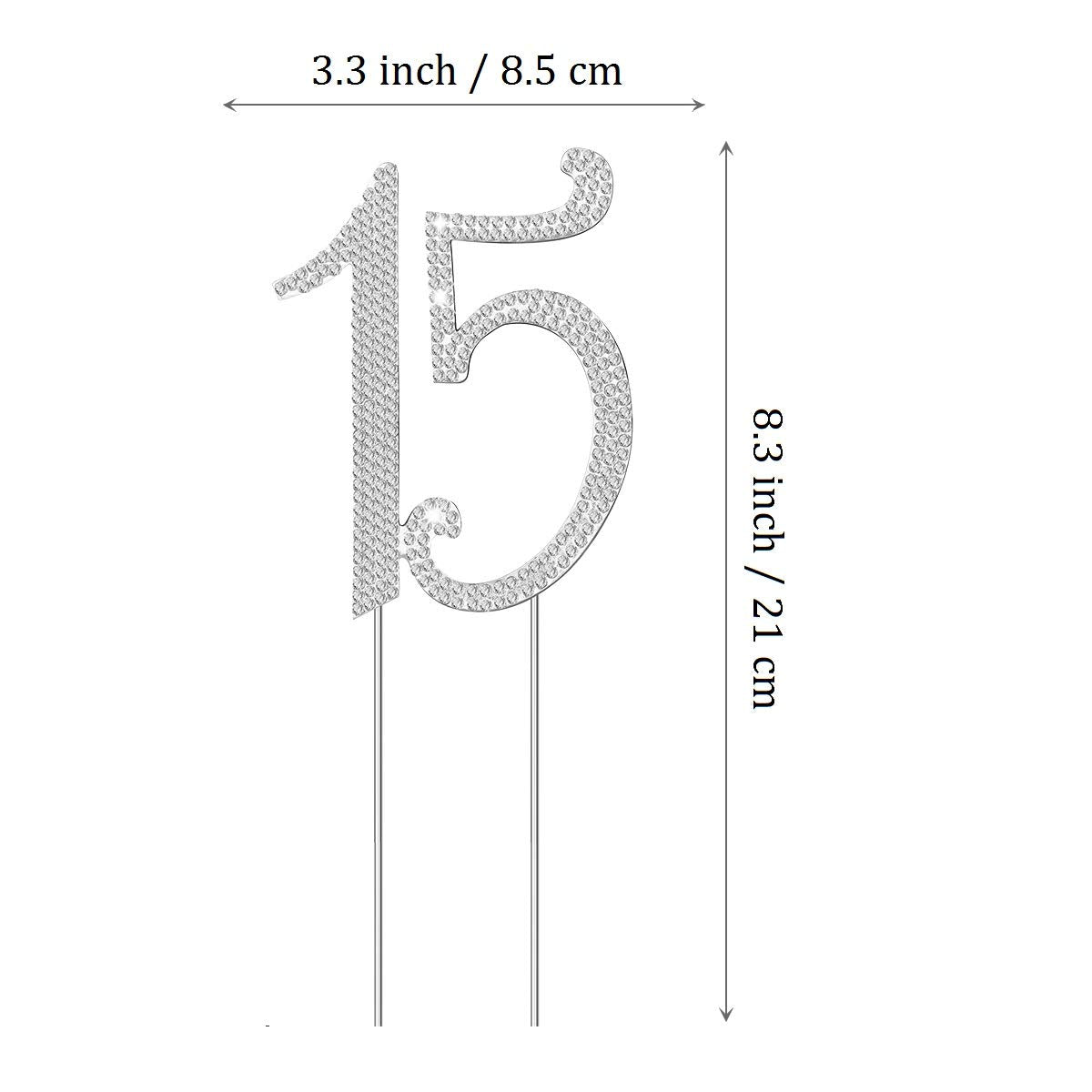 Janou 15 Cake Topper Number 15 Crystal Rhinestones 15Th Cake Decoration For Birthday Anniversary Party Decoration (Silver)