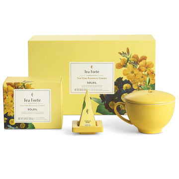 Tea Forte Soleil Gift Set With Yellow Cafe Cup, Tea Tray And 10 Handcrafted Pyramid Tea Infuser Bags