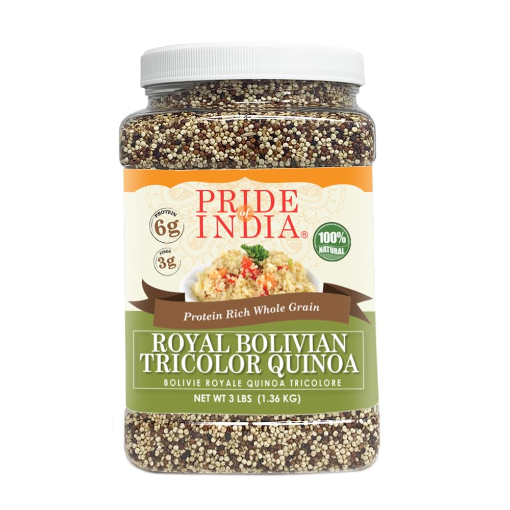Pride Of India - Natural Three Color Bolivian Royal Quinoa - Protein Rich Whole Grain Jar, 3 lbs Jar