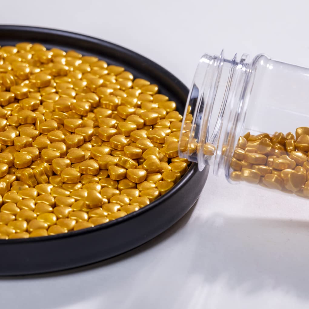 Gold Sprinkles Heart-Shaped Pearl Sprinkles 130G 4.6Oz,Cake Sprinkles,Cookie Sprinkles,Sugar Pearl, Edible Candy Pearls For Cake