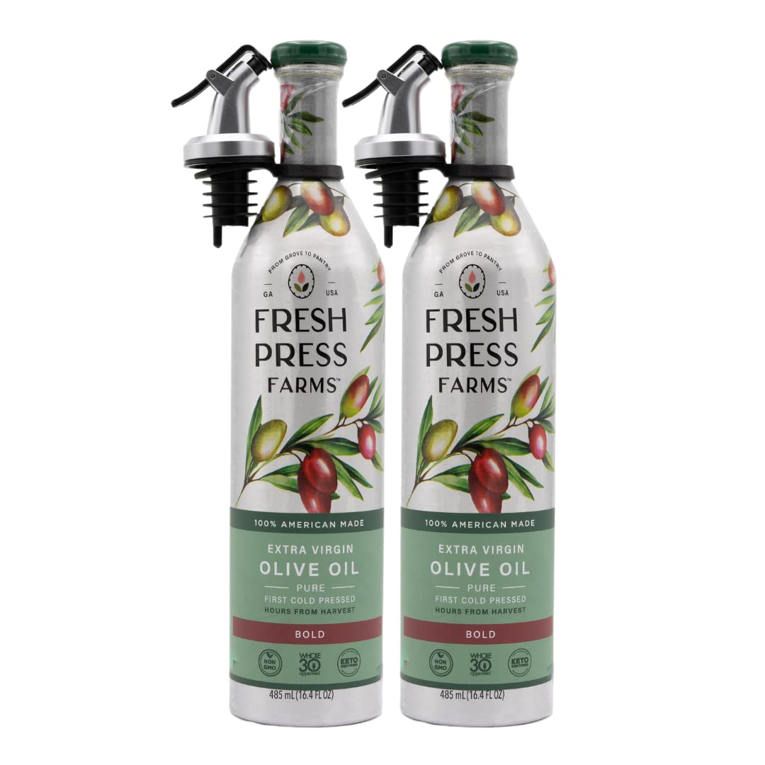 Fresh Press Farms Cold Pressed Bold Extra Virgin Olive Oil, 16.4 Fl Oz (Pack of 2), Georgia Grown, 100% American Made, Unrefined