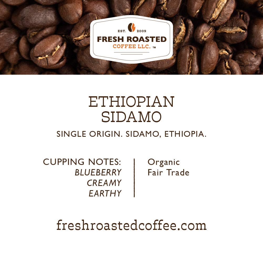 Fresh Roasted Coffee K-Cup Compatible Organic Ethiopian Sidamo 72 Pods Fair Trade Kosher Coffee