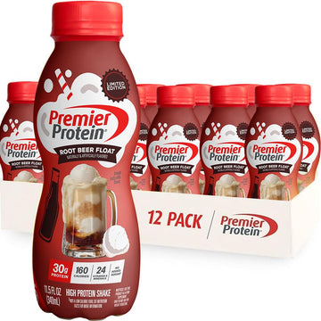 Premier Protein Shake, Root Beer Float, 30g Protein, 1g Sugar, 11.5 fl oz, Pack of 12, Model 80099, Cream