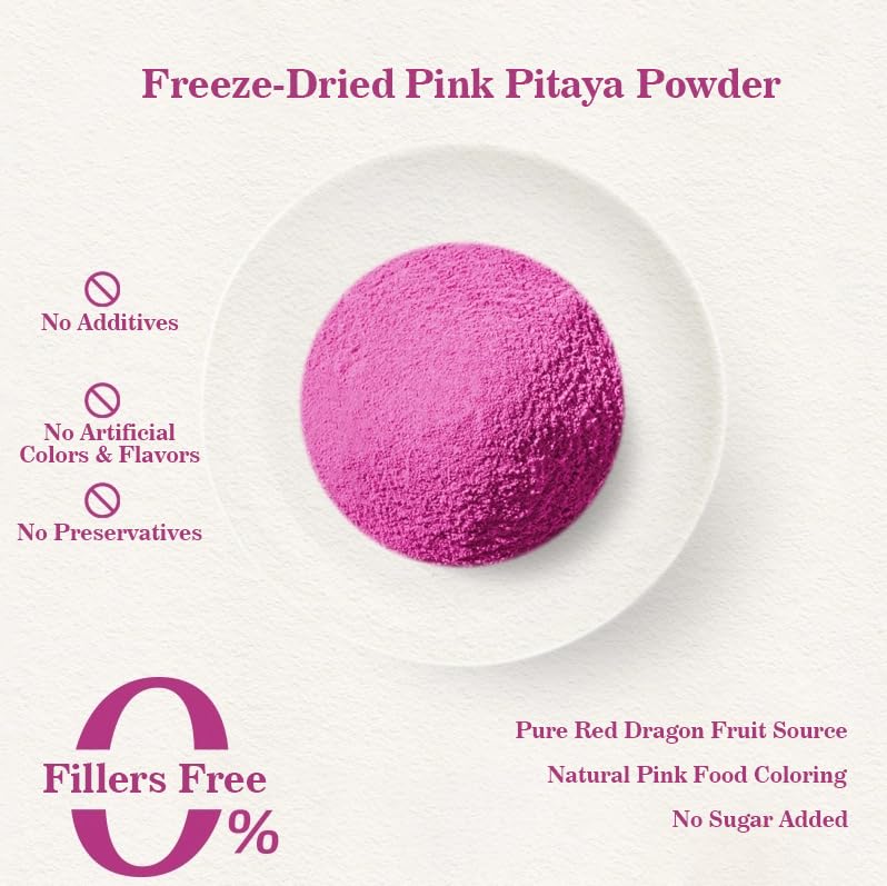 Fraunitsh Dragon Fruit Powder - Freeze Dried Pink Pitaya, No Sugar & Additives, 3.52oz