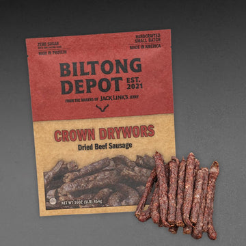 Biltong Depot - Crown Droewors (1 Lb) 16Oz South African Droewors Beef Sausage Sticks, Air-Dried Sausages - No Sugar, Gluten Fre