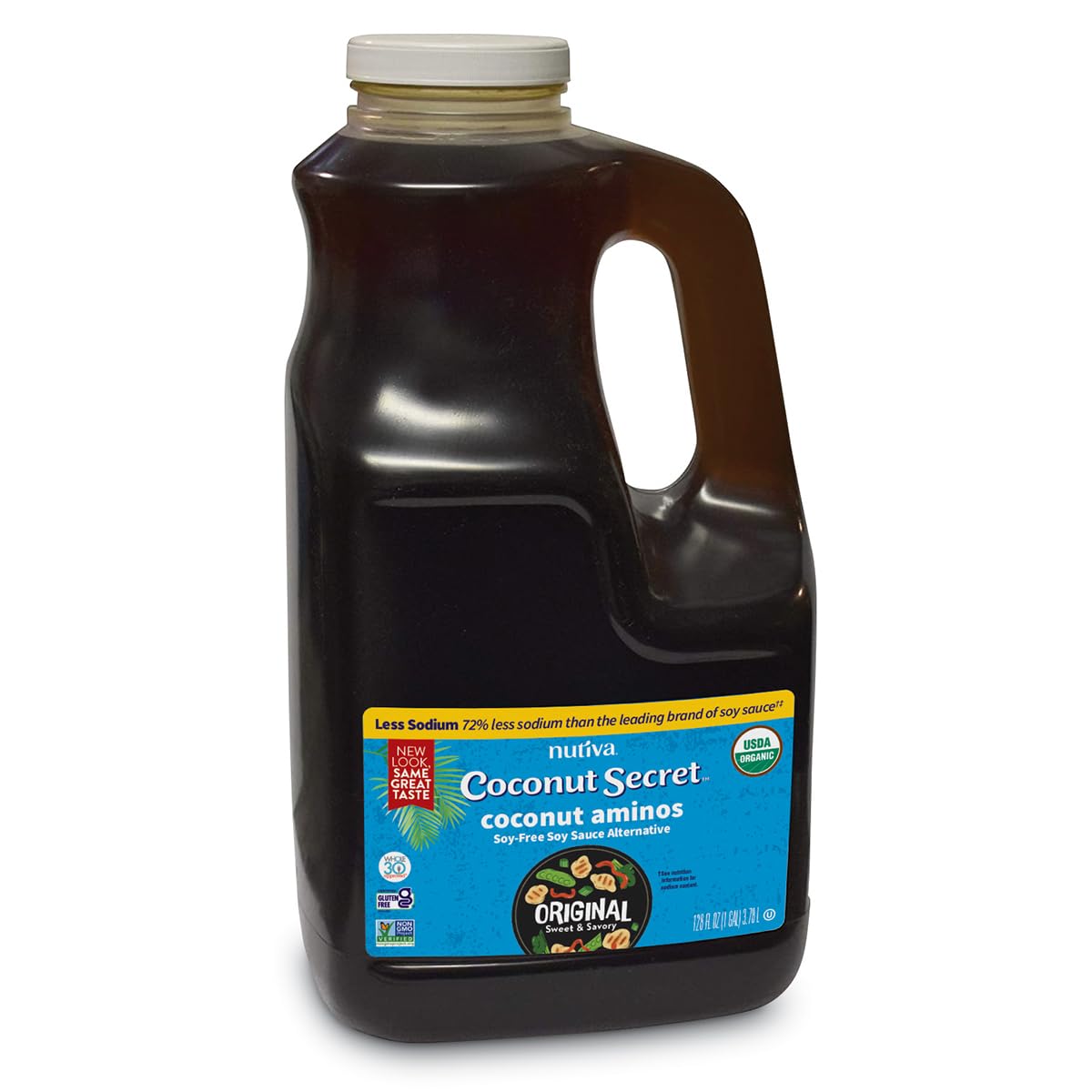 Coconut Secret, Organic Liquid Coconut Aminos, 128 fl oz, All-Purpose Seasoning Sauce & Marinade, Soy-Free Soy Sauce Alternative