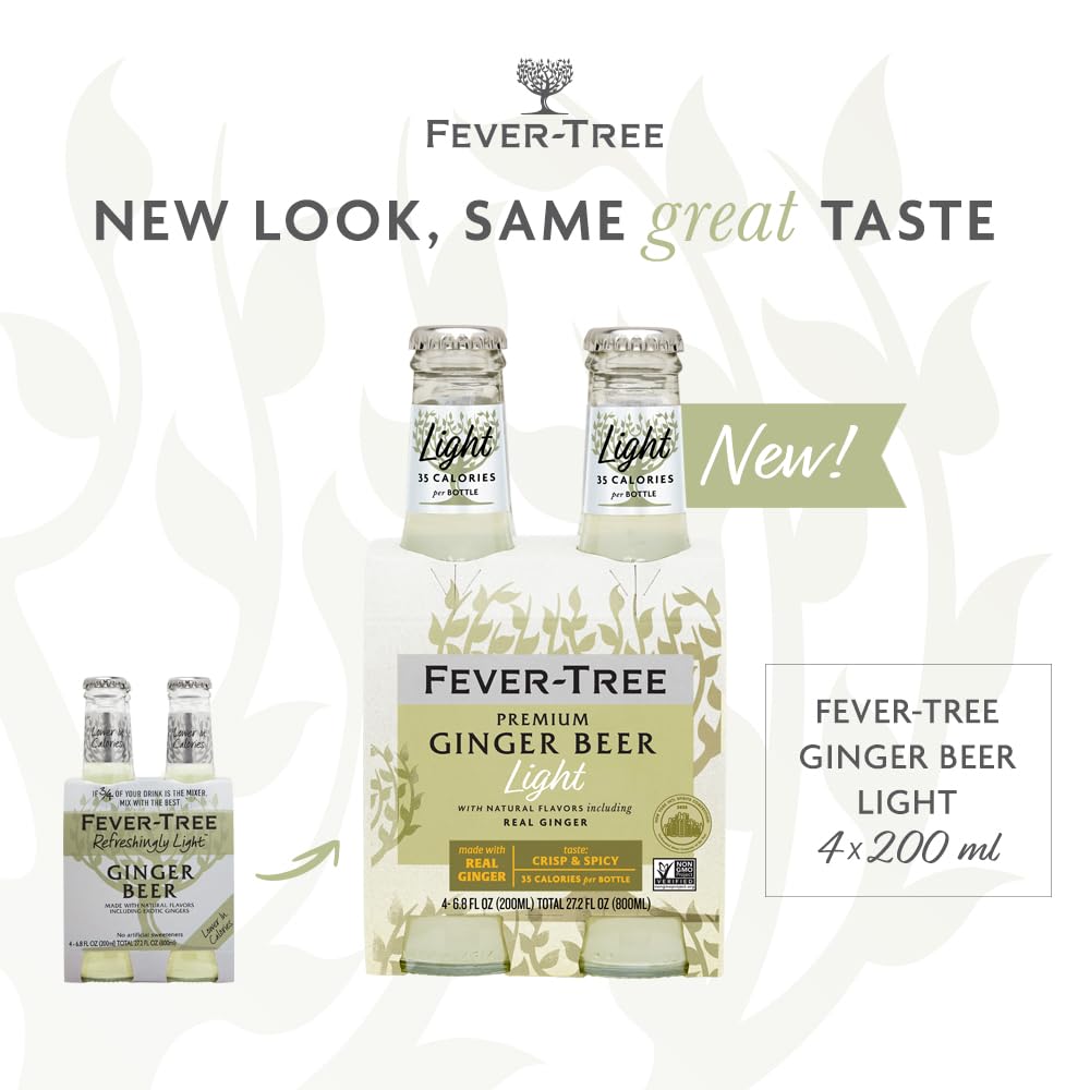 Fever-Tree Light Ginger malt-inspired, Lower in Calories, 6.8 fl oz (Pack of 24), Clear, Model FLGB64G200US-A