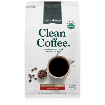 Natural Force - Organic Clean Coffee Classic  Mold & Mycotoxin Free  Lab Tested for Toxins & Purity  Low Acidity  Incredible Taste & Aroma  Ground Medium Roast  10 oz