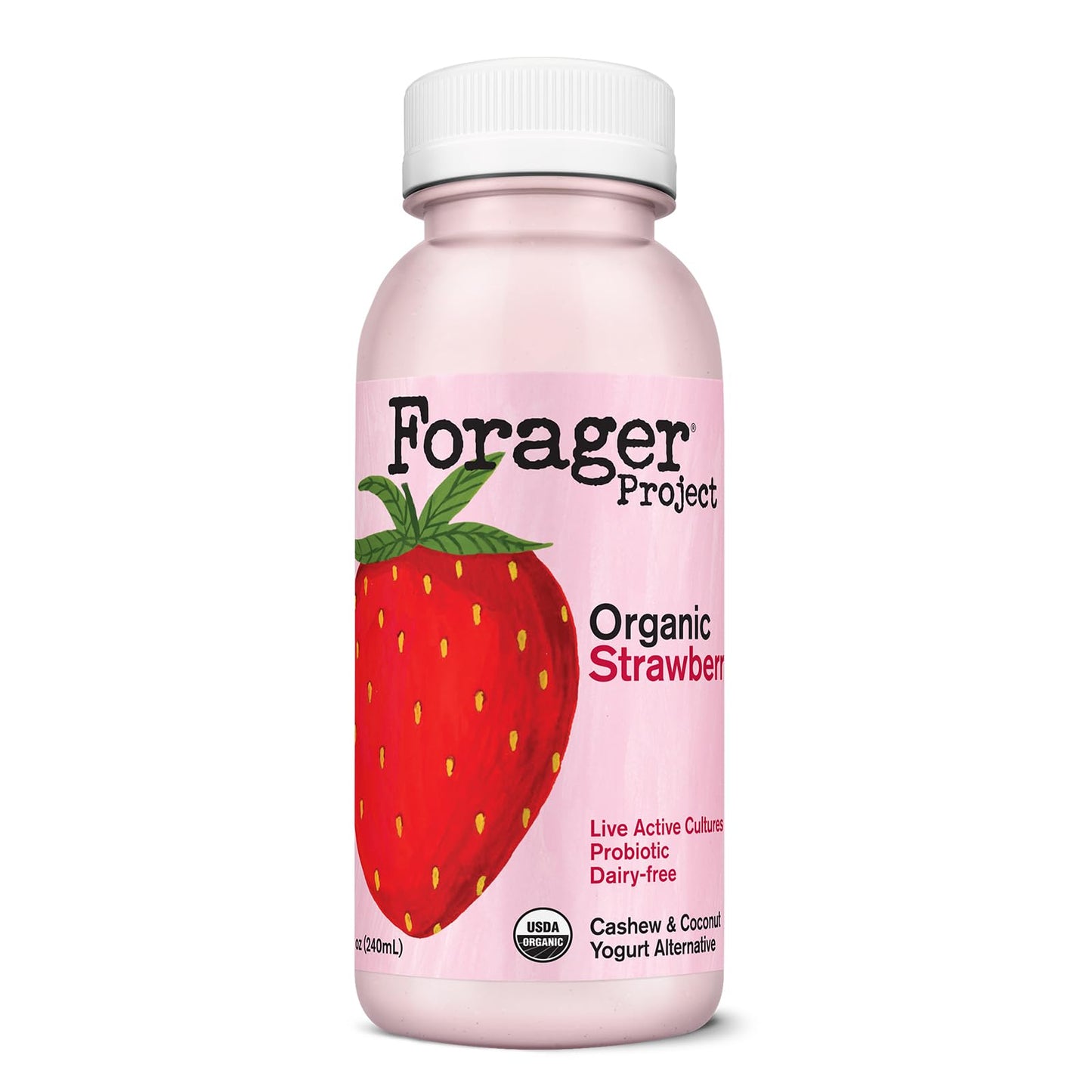Forager Project, Organic Dairy-Free Strawberry Probiotic Drinkable Cashewmilk Yogurt, 8 Ounce