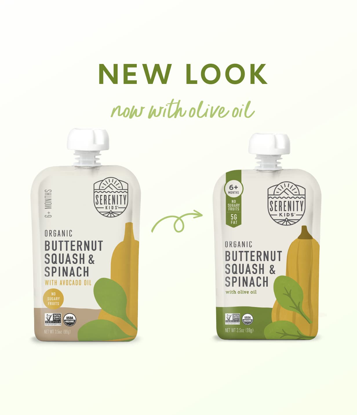 Serenity Kids 6+ Months Veggie Puree Baby Food Pouches - Usda Organic No Added Sugar - Butternut Squash & Spinach Blend - Bpa & Allergen Free - 3.5 Oz, 6 Pack