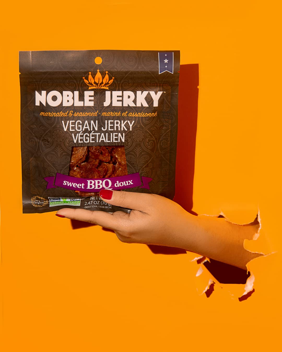 Noble Jerky - Vegan Jerky, Plant-Based High Protein Snack, Vegetarian, Non-GMO, BBQ Flavor, 3 Pack (70g Bags), 14g Protein Per B